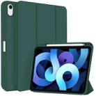 For iPad Air 5 / 4 3-fold TPU Smart Leather Tablet Case with Pen Slot(Dark Green) - 1