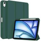 For iPad Air 11 2024 3-fold TPU Smart Leather Tablet Case with Pen Slot(Dark Green) - 1