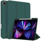 For iPad Pro 11 2022 / 2021 / 2020 3-fold TPU Smart Leather Tablet Case with Pen Slot(Dark Green) - 1