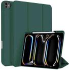 For iPad Pro 13 2024 3-fold TPU Smart Leather Tablet Case with Pen Slot(Dark Green) - 1