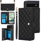 For Google Pixel 6a Crossbody Multifunction Rhombic Leather Phone Case(Black) - 1