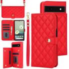 For Google Pixel 6a Crossbody Multifunction Rhombic Leather Phone Case(Red) - 1