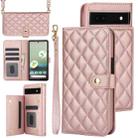 For Google Pixel 6a Crossbody Multifunction Rhombic Leather Phone Case(Rose Gold) - 1