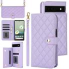 For Google Pixel 6a Crossbody Multifunction Rhombic Leather Phone Case(Purple) - 1