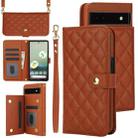 For Google Pixel 6a Crossbody Multifunction Rhombic Leather Phone Case(Brown) - 1