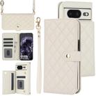 For Google Pixel 8 Crossbody Multifunction Rhombic Leather Phone Case(White) - 1