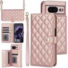 For Google Pixel 8 Crossbody Multifunction Rhombic Leather Phone Case(Rose Gold) - 1