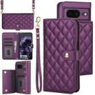 For Google Pixel 8 Crossbody Multifunction Rhombic Leather Phone Case(Dark Purple) - 1