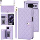 For Google Pixel 8 Crossbody Multifunction Rhombic Leather Phone Case(Purple) - 1