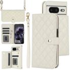 For Google Pixel 8a Crossbody Multifunction Rhombic Leather Phone Case(White) - 1