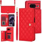 For Google Pixel 8a Crossbody Multifunction Rhombic Leather Phone Case(Red) - 1