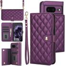 For Google Pixel 8a Crossbody Multifunction Rhombic Leather Phone Case(Dark Purple) - 1