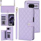 For Google Pixel 8a Crossbody Multifunction Rhombic Leather Phone Case(Purple) - 1