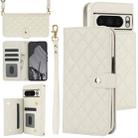 For Google Pixel 8 Pro Crossbody Multifunction Rhombic Leather Phone Case(White) - 1