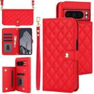 For Google Pixel 8 Pro Crossbody Multifunction Rhombic Leather Phone Case(Red) - 1