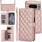 For Google Pixel 8 Pro Crossbody Multifunction Rhombic Leather Phone Case(Rose Gold) - 1