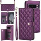 For Google Pixel 8 Pro Crossbody Multifunction Rhombic Leather Phone Case(Dark Purple) - 1