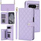 For Google Pixel 8 Pro Crossbody Multifunction Rhombic Leather Phone Case(Purple) - 1