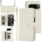 For Google Pixel 9 Crossbody Multifunction Rhombic Leather Phone Case(White) - 1