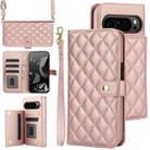 For Google Pixel 9 Crossbody Multifunction Rhombic Leather Phone Case(Rose Gold) - 1