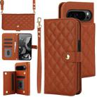 For Google Pixel 9 Crossbody Multifunction Rhombic Leather Phone Case(Brown) - 1