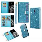 For Huawei Mate 10 Lite Multi-card Slots Starry Sky Laser Carving Glitter Zipper Horizontal Flip Leather Case with Holder & Wallet & Lanyard(Sky Blue) - 1