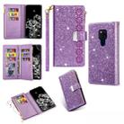 For Huawei Mate 20 Multi-card Slots Starry Sky Laser Carving Glitter Zipper Horizontal Flip Leather Case with Holder & Wallet & Lanyard(Purple) - 1