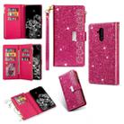 For Huawei Mate 20 lite Multi-card Slots Starry Sky Laser Carving Glitter Zipper Horizontal Flip Leather Case with Holder & Wallet & Lanyard(Rose Red) - 1