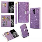 For Huawei Mate 20 lite Multi-card Slots Starry Sky Laser Carving Glitter Zipper Horizontal Flip Leather Case with Holder & Wallet & Lanyard(Purple) - 1