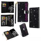For Huawei P20 Multi-card Slots Starry Sky Laser Carving Glitter Zipper Horizontal Flip Leather Case with Holder & Wallet & Lanyard(Black) - 1