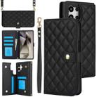 For Samsung Galaxy S24 Ultra 5G Crossbody Multifunction Rhombic Leather Phone Case(Black) - 1