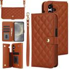 For Samsung Galaxy S24+ 5G Crossbody Multifunction Rhombic Leather Phone Case(Brown) - 1
