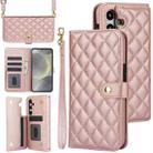 For Samsung Galaxy S23 FE 5G Crossbody Multifunction Rhombic Leather Phone Case(Rose Gold) - 1