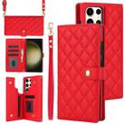 For Samsung Galaxy S23 Ultra 5G Crossbody Multifunction Rhombic Leather Phone Case(Red) - 1