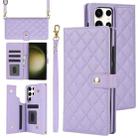 For Samsung Galaxy S23 Ultra 5G Crossbody Multifunction Rhombic Leather Phone Case(Purple) - 1