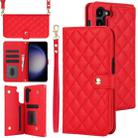 For Samsung Galaxy S23+ 5G Crossbody Multifunction Rhombic Leather Phone Case(Red) - 1