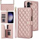 For Samsung Galaxy S23 5G Crossbody Multifunction Rhombic Leather Phone Case(Rose Gold) - 1