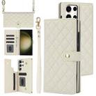 For Samsung Galaxy S22 Ultra 5G Crossbody Multifunction Rhombic Leather Phone Case(White) - 1