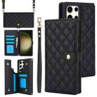 For Samsung Galaxy S22 Ultra 5G Crossbody Multifunction Rhombic Leather Phone Case(Black) - 1