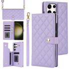 For Samsung Galaxy S22 Ultra 5G Crossbody Multifunction Rhombic Leather Phone Case(Purple) - 1