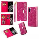 For Huawei P30 Pro Multi-card Slots Starry Sky Laser Carving Glitter Zipper Horizontal Flip Leather Case with Holder & Wallet & Lanyard(Rose Red) - 1