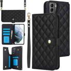 For Samsung Galaxy S22+ 5G Crossbody Multifunction Rhombic Leather Phone Case(Black) - 1