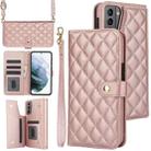 For Samsung Galaxy S22+ 5G Crossbody Multifunction Rhombic Leather Phone Case(Rose Gold) - 1