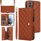 For Samsung Galaxy S22+ 5G Crossbody Multifunction Rhombic Leather Phone Case(Brown) - 1