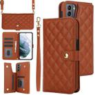 For Samsung Galaxy S22 5G Crossbody Multifunction Rhombic Leather Phone Case(Brown) - 1