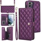 For Samsung Galaxy S21 FE 5G Crossbody Multifunction Rhombic Leather Phone Case(Dark Purple) - 1