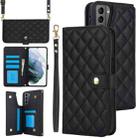 For Samsung Galaxy S21 5G Crossbody Multifunction Rhombic Leather Phone Case(Black) - 1