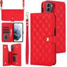 For Samsung Galaxy S21 5G Crossbody Multifunction Rhombic Leather Phone Case(Red) - 1
