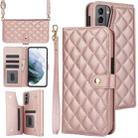 For Samsung Galaxy S21 5G Crossbody Multifunction Rhombic Leather Phone Case(Rose Gold) - 1