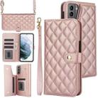 For Samsung Galaxy S21+ 5G Crossbody Multifunction Rhombic Leather Phone Case(Rose Gold) - 1